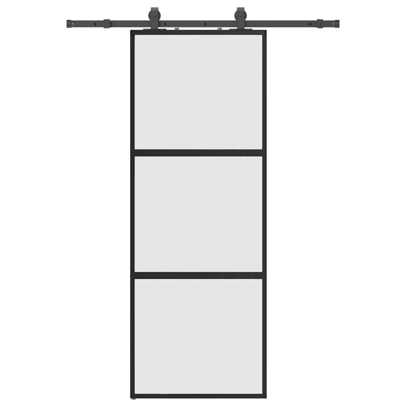 Schiebetür mit Beschlag Schwarz 76x205 cm Hartglas