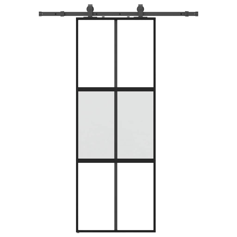 Schiebetür mit Beschlag Schwarz 76x205 cm Hartglas