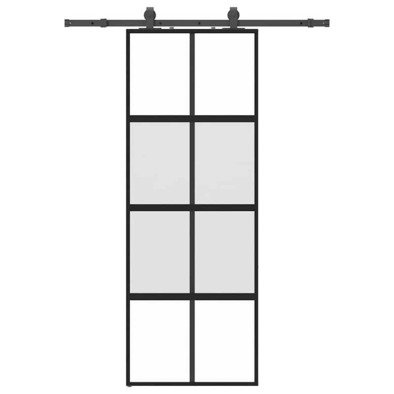 Schiebetür mit Beschlag Schwarz 76x205 cm Hartglas