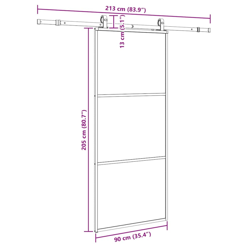 Schiebetür mit Beschlag Schwarz 90x205 cm ESG-Glas