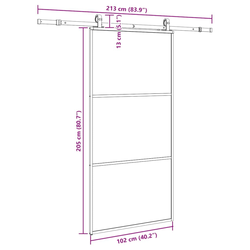 Schiebetür mit Beschlag Schwarz 102x205 cm ESG-Glas