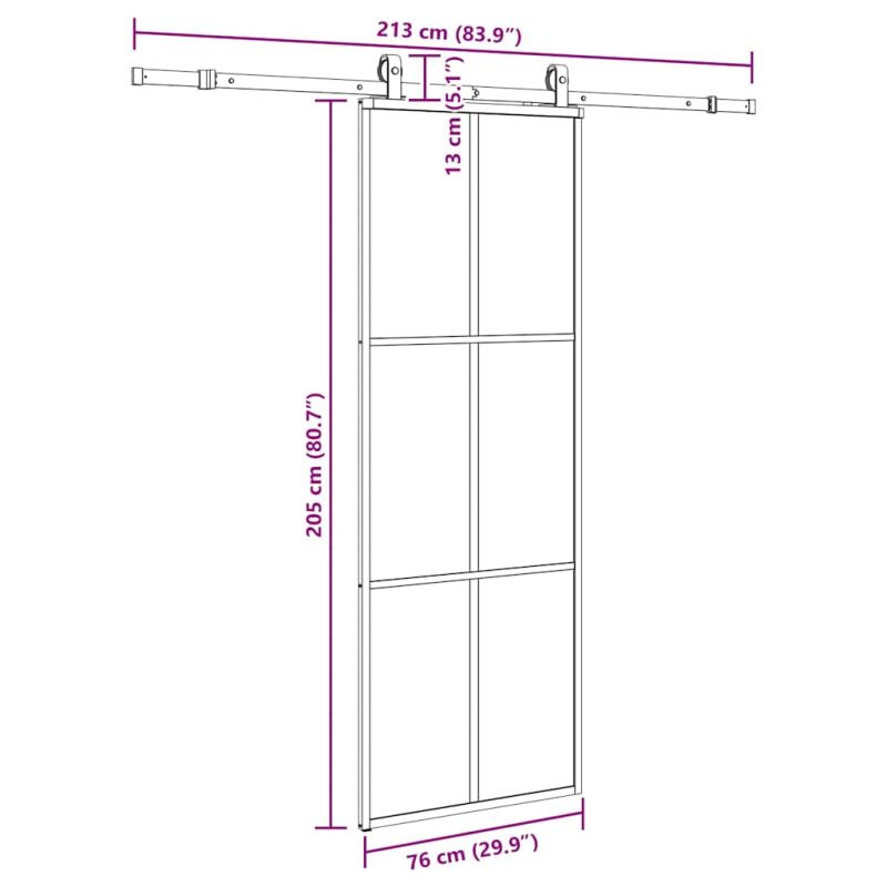 Schiebetür mit Beschlag Schwarz 76x205 cm ESG-Glas