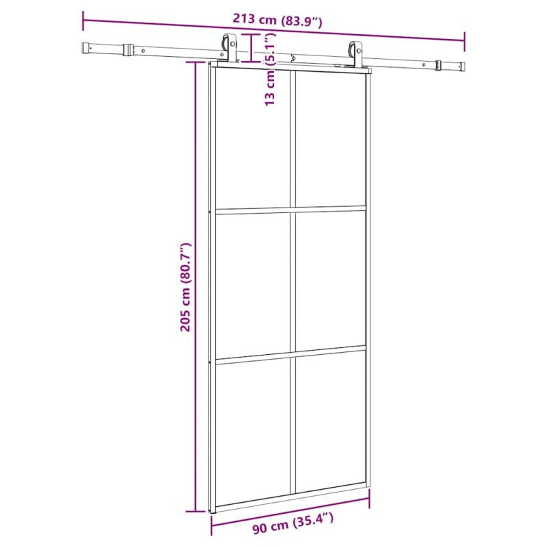 Schiebetür mit Beschlag Schwarz 90x205 cm ESG-Glas