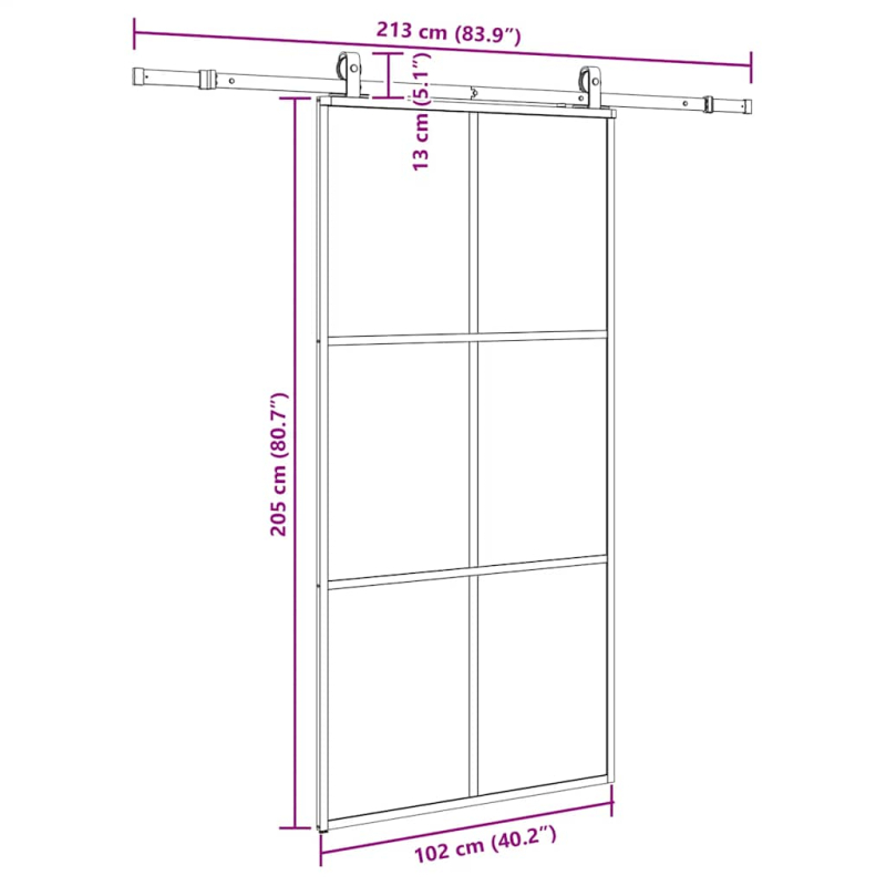 Schiebetür mit Beschlag Schwarz 102x205 cm ESG-Glas