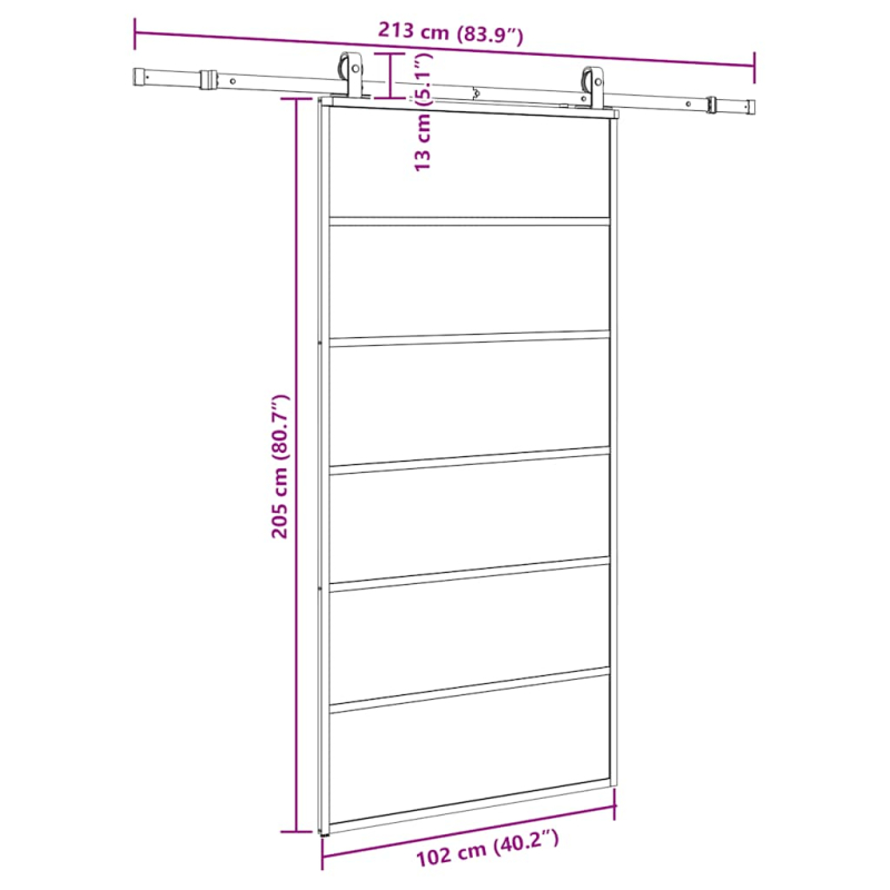 Schiebetür mit Beschlag Schwarz 102x205 cm ESG-Glas