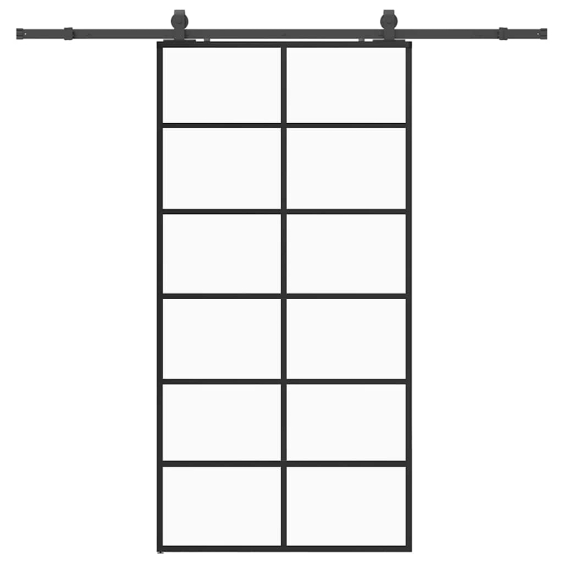 Schiebetür mit Beschlag Schwarz 102x205 cm ESG-Glas