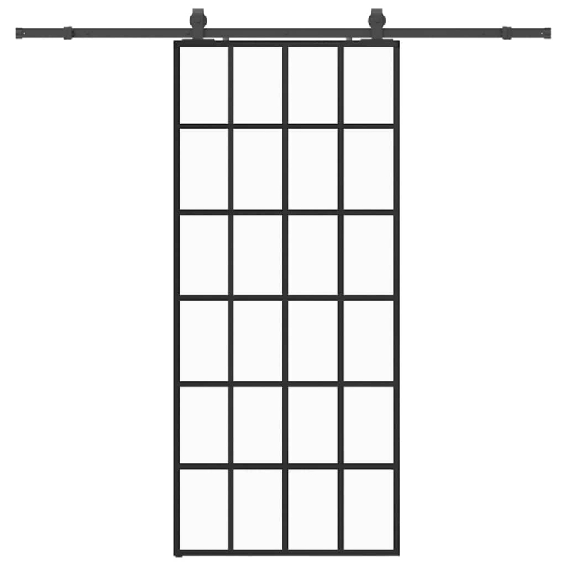 Schiebetür mit Beschlag Schwarz 90x205 cm ESG-Glas
