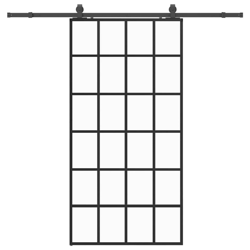 Schiebetür mit Beschlag Schwarz 102x205 cm ESG-Glas