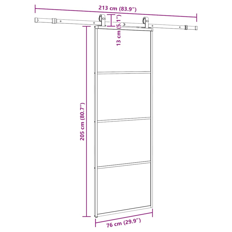 Schiebetür mit Beschlag Schwarz 76x205 cm ESG-Glas