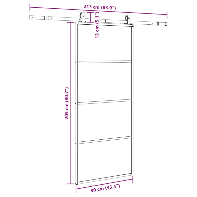 Schiebetür mit Beschlag Schwarz 90x205 cm ESG-Glas