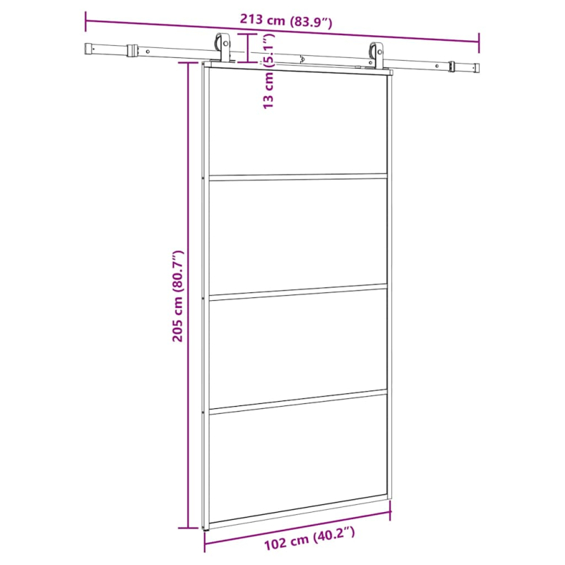 Schiebetür mit Beschlag Schwarz 102,5x205 cm ESG-Glas