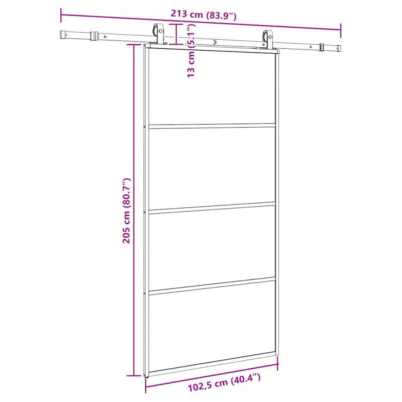 Schiebetür mit Beschlag Schwarz 102,5x205 cm ESG-Glas