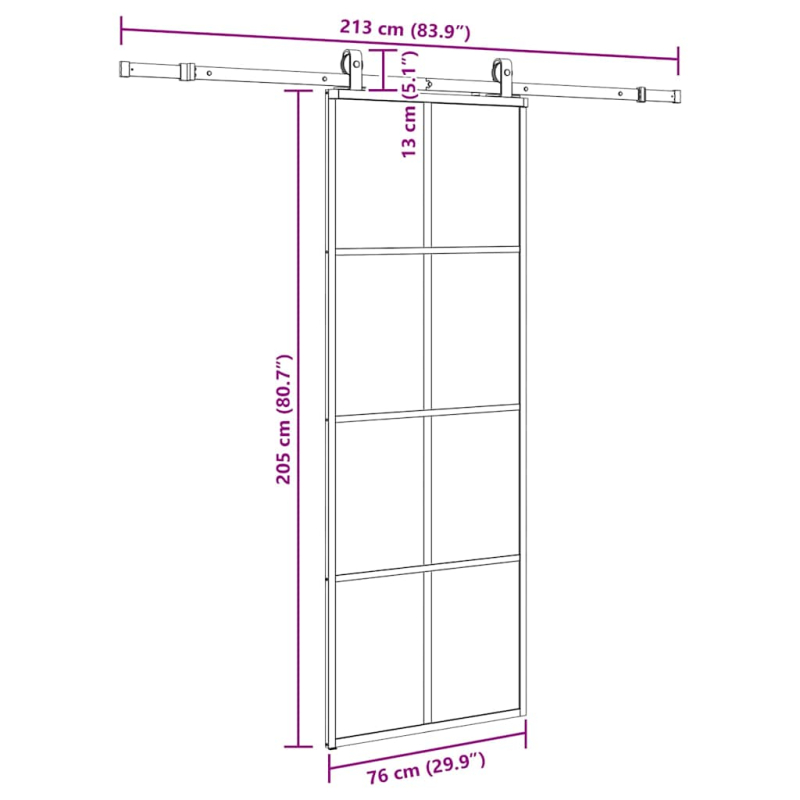 Schiebetür mit Beschlag Schwarz 76x205 cm ESG-Glas