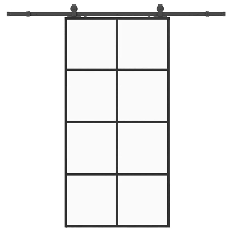 Schiebetür mit Beschlag Schwarz 102,5x205 cm ESG-Glas