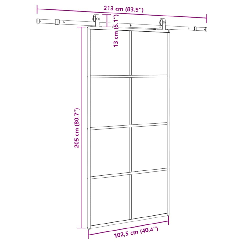 Schiebetür mit Beschlag Schwarz 102,5x205 cm ESG-Glas