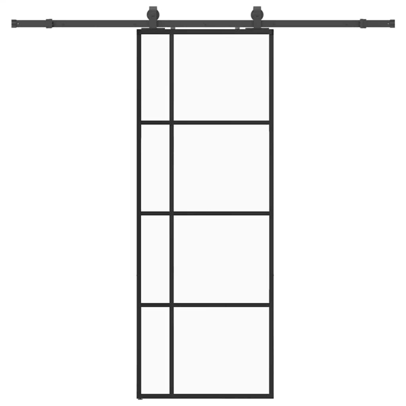 Schiebetür mit Beschlag Schwarz 76x205 cm ESG-Glas
