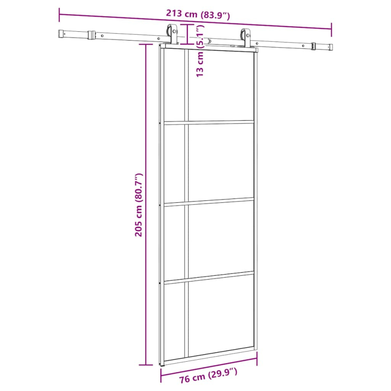 Schiebetür mit Beschlag Schwarz 76x205 cm ESG-Glas