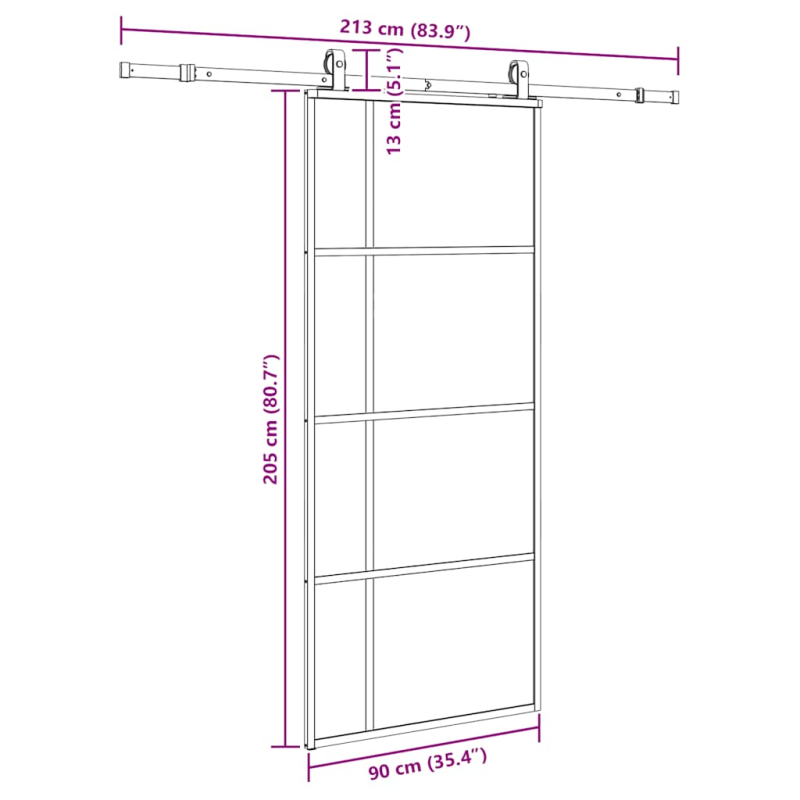 Schiebetür mit Beschlag Schwarz 90x205 cm ESG-Glas