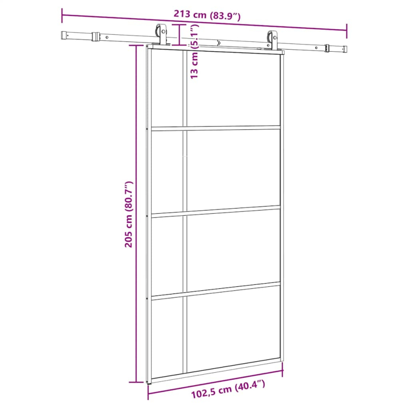 Schiebetür mit Beschlag Schwarz 102,5x205 cm ESG-Glas