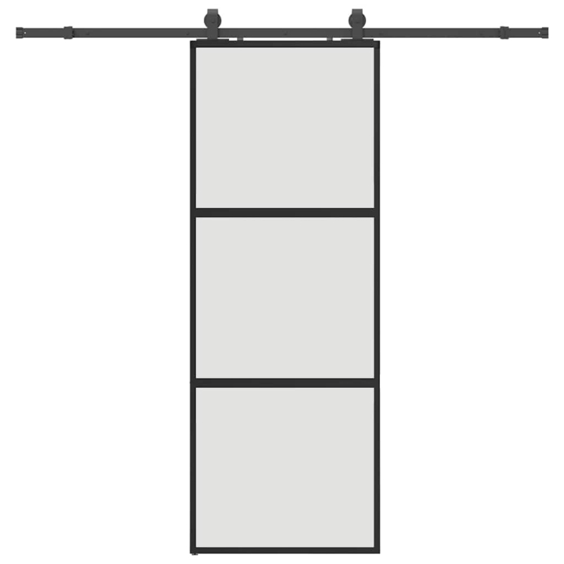 Schiebetür mit Beschlag Schwarz 76x205 cm Hartglas