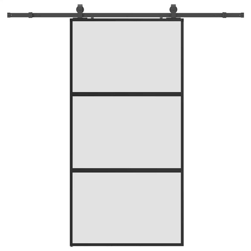 Schiebetür mit Beschlag Schwarz 102,5x205 cm Hartglas