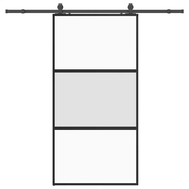 Schiebetür mit Beschlag Schwarz 102,5x205 cm Hartglas