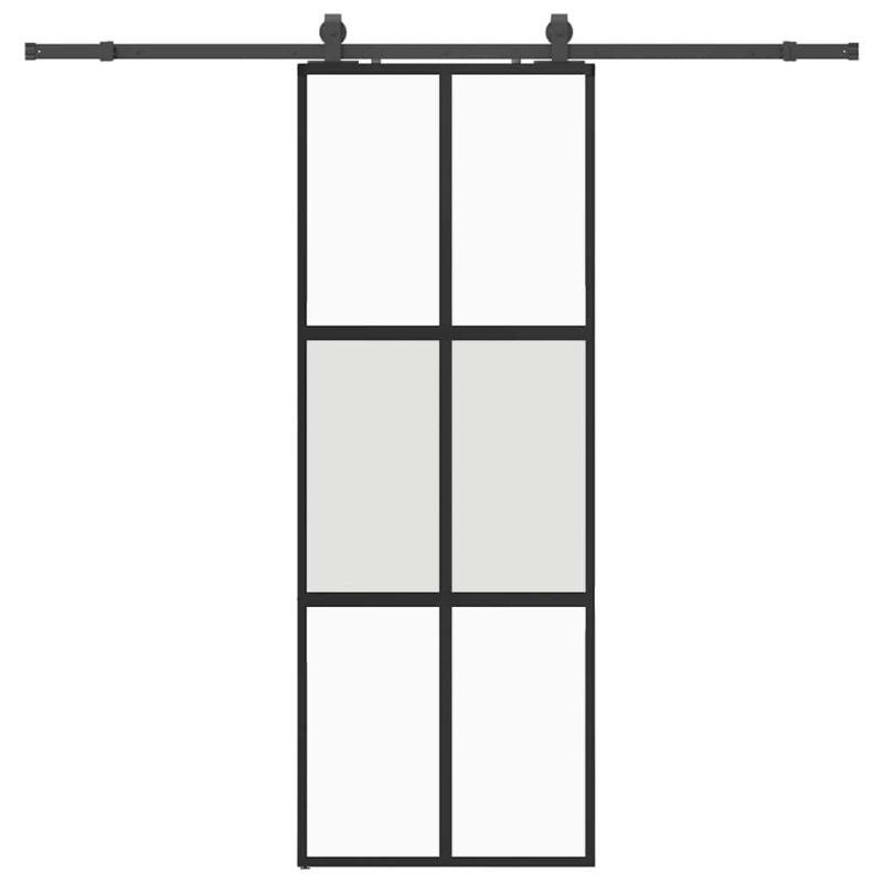 Schiebetür mit Beschlag Schwarz 76x205 cm Hartglas