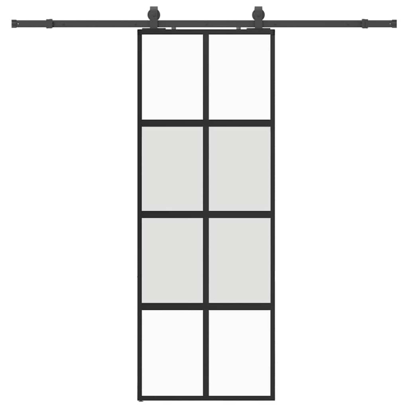 Schiebetür mit Beschlag Schwarz 76x205 cm Hartglas