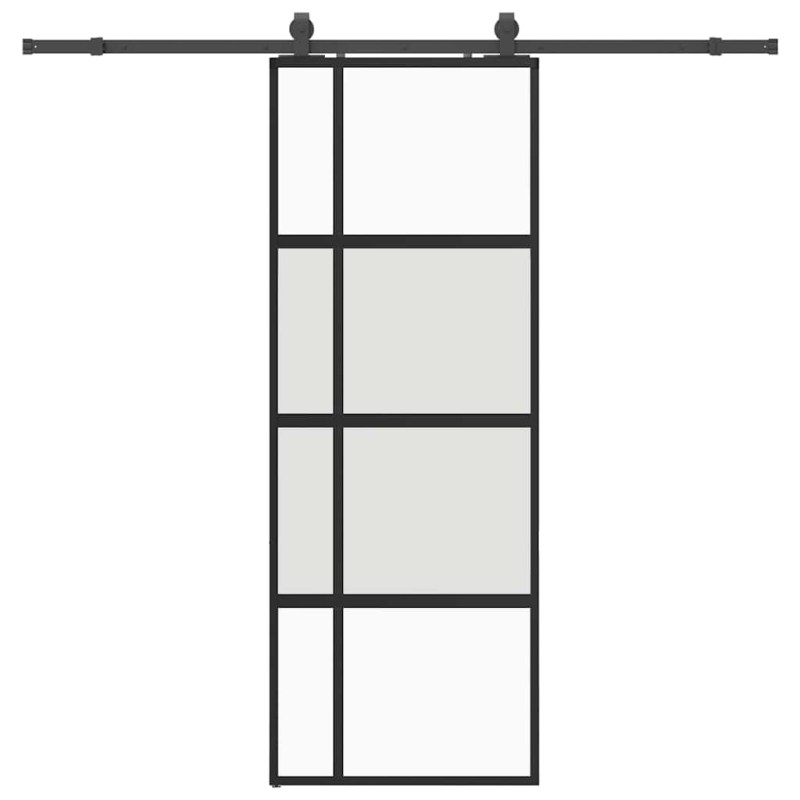 Schiebetür mit Beschlag Schwarz 76x205 cm Hartglas
