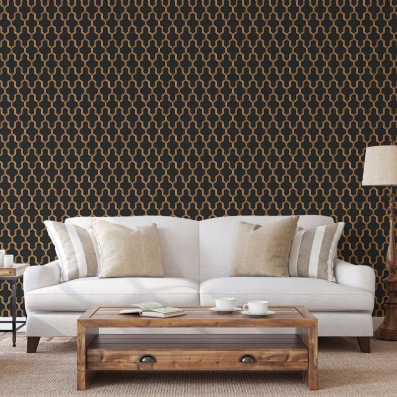 DUTCH WALLCOVERINGS Tapete Geometric Schwarz und Golden