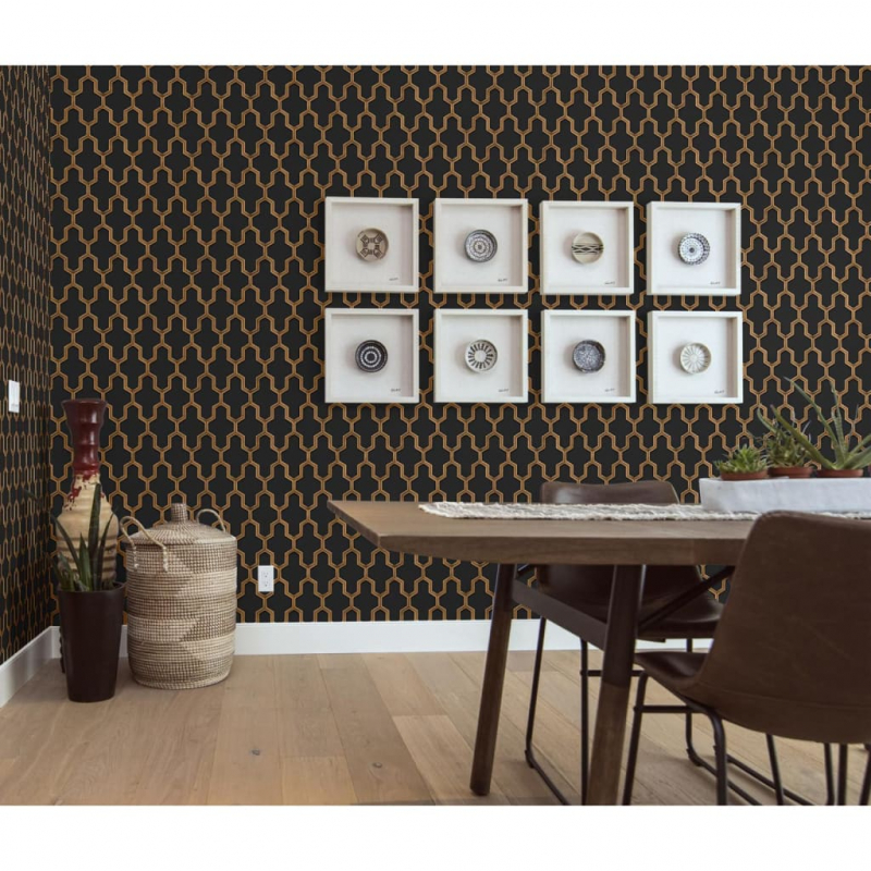 DUTCH WALLCOVERINGS Tapete Geometric Schwarz und Golden