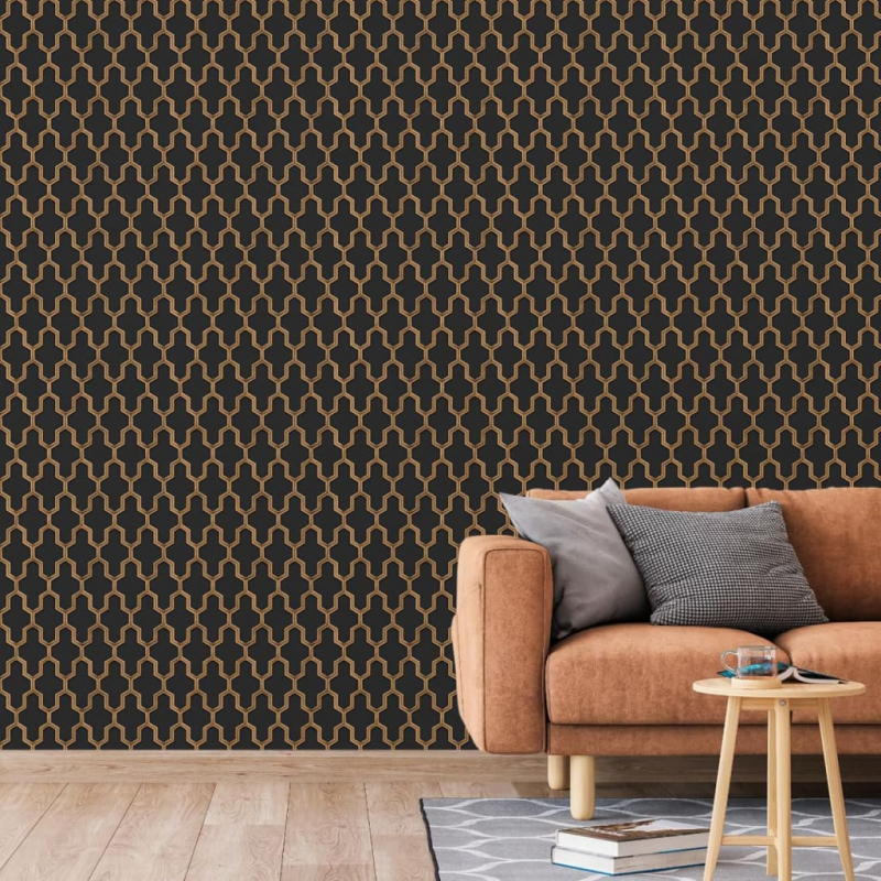 DUTCH WALLCOVERINGS Tapete Geometric Schwarz und Golden