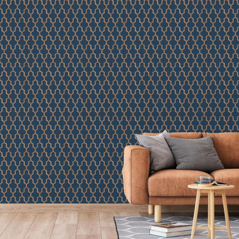 DUTCH WALLCOVERINGS Tapete Geometric Blau und Golden