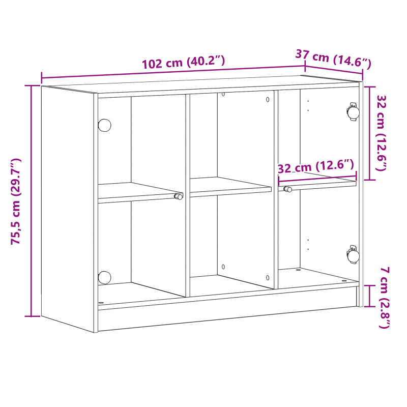 Sideboard Schwarz Eiche 102x37x75,5 cm Engineered Wood