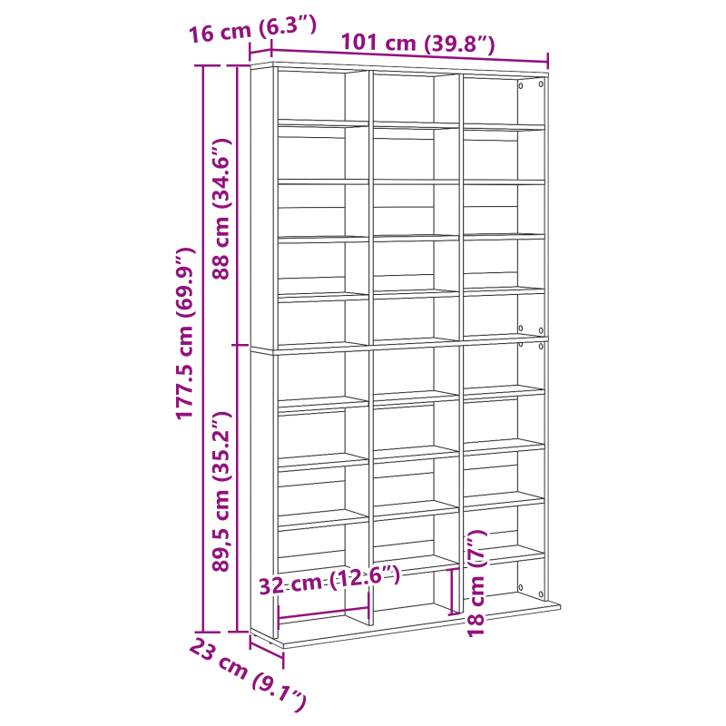 CD Schrank - Altes Holz - 101x23x177,5 cm - Holzwerkstoff