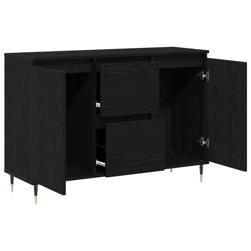 Sideboard mit Türen & Schubladen Schwarz Eiche 101,5x35x70 cm