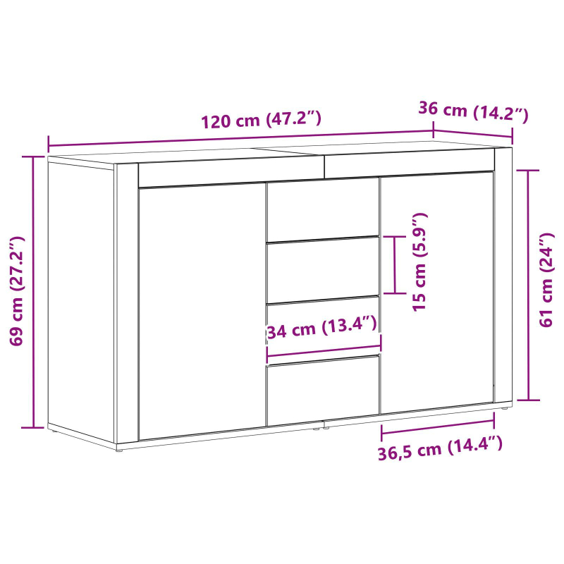 Sideboard Grau sonoma Holzwerkstoff 120 x 36 x 69 cm