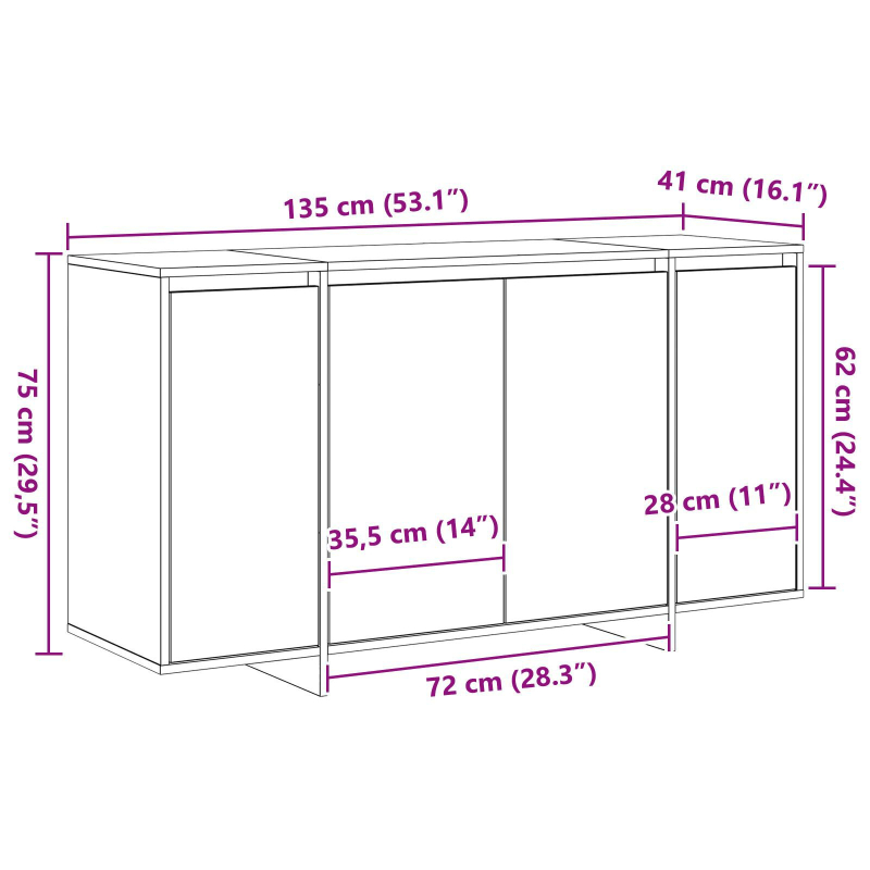 Eichen Sideboard Artisan Eiche Holzwerkstoff 135 x 41 x 75 cm
