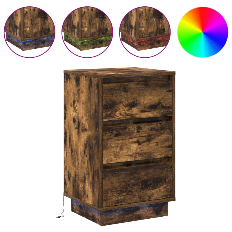 Nachttisch mit LED Geräuchert Eiche 39x34.5x65 cm Werkstoff Holz