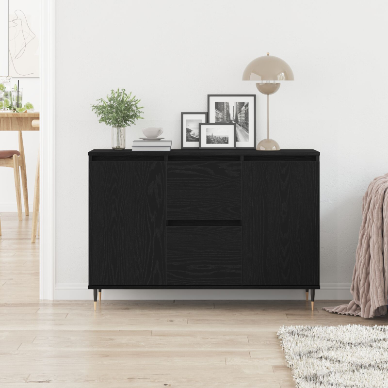 Sideboard mit Türen & Schubladen Schwarz Eiche 101,5x35x70 cm