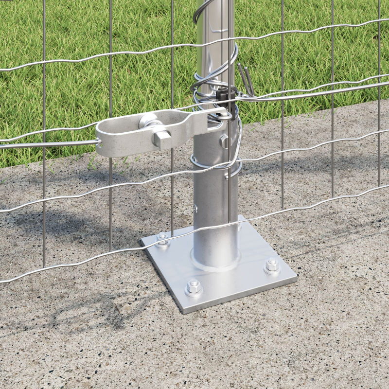 Zaunpfosten mit Fundamentplatten 7 Stück Ø32mm 78,5cm Verzinkter Stahl