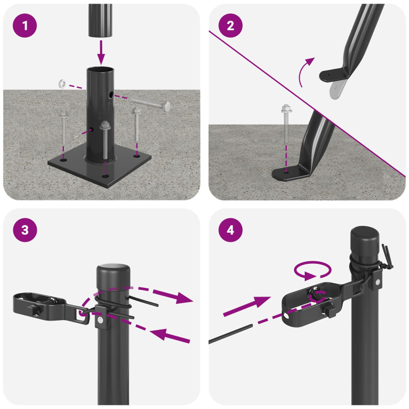 Zaunpfosten mit Fußplatten 7 Stück Ø32mm 88,5cm verzinkter Stahl