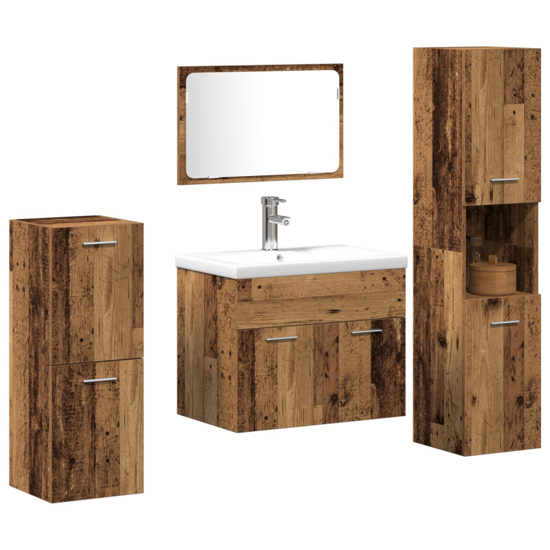4-teiliges Badezimmermöbel-Set Altes Holz Massivholz