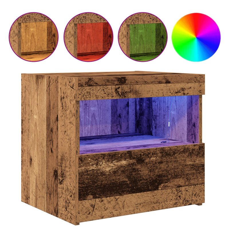 Nachttische mit LED-Lichtern 2 Stück Altholz 50x40x45 cm