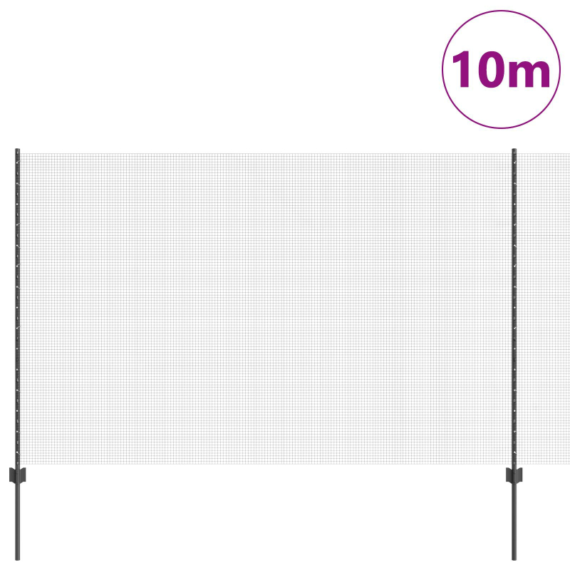Schweißdrahtzaun mit 10 U-Pfosten Grau 1,5x10 m Stahl