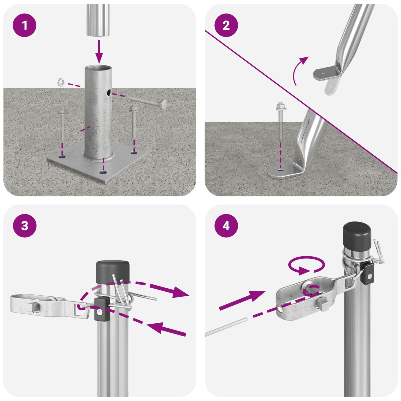 Zaunpfosten mit Fußplatten 7 Stück Ø32mm 83,5cm Verzinkter Stahl