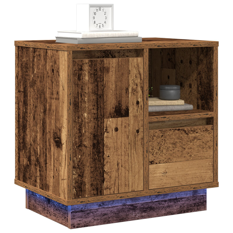Nachttische mit LED 2er Set Altes Holz 50x34,5x50 cm