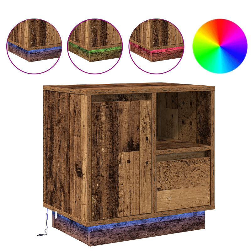 Nachttische mit LED 2er Set Altes Holz 50x34,5x50 cm