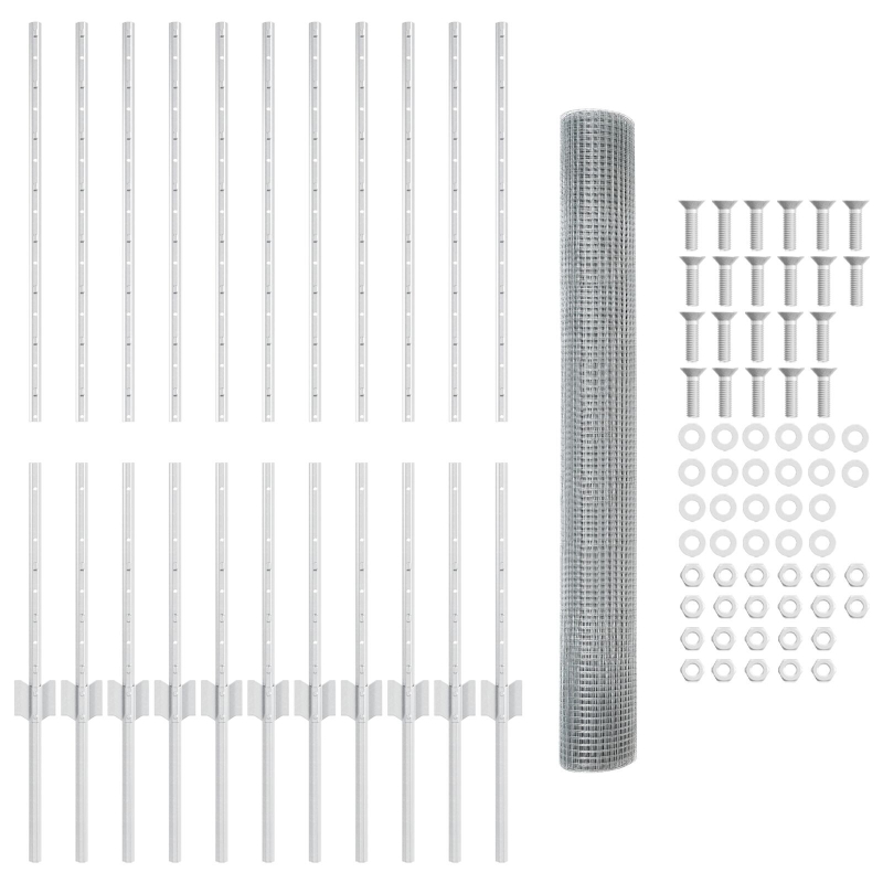 Geschweißter Drahtzaun mit 22 U-Pfosten Silber 1x25 m Stahl