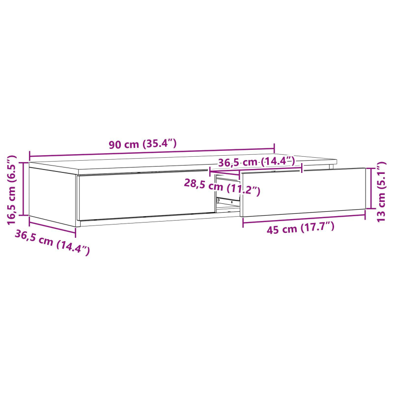 Bett-Schubladen aus Altholz 90x36,5x16,5 cm MDF